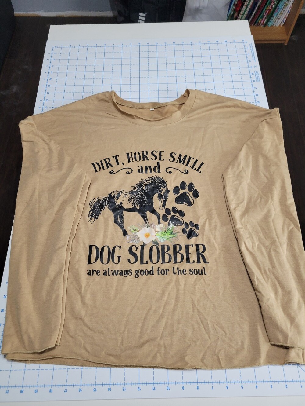 Tan Women's Graphic Crewneck - Horses And Dogs